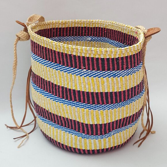 Colorful Woven Basket with Leather Accents - Picture 3 of 6